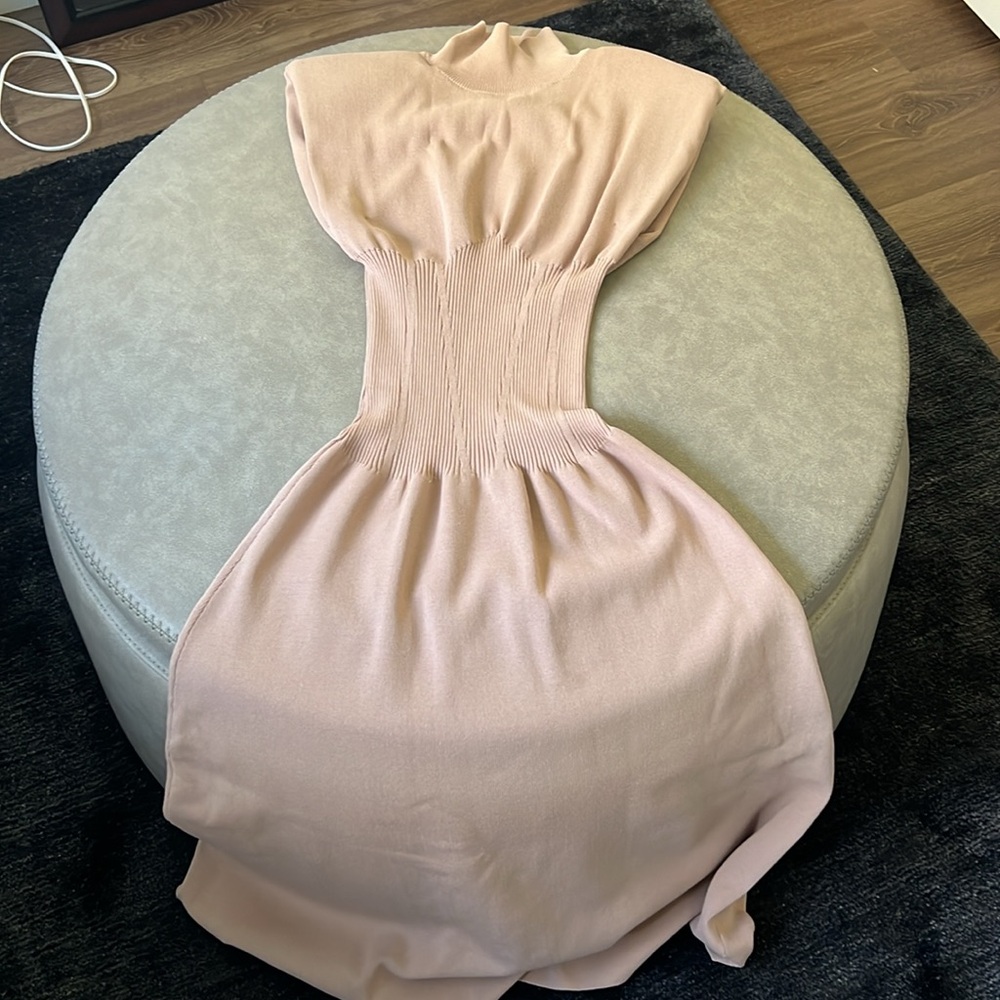 Zara mock neck, shoulder pad, maxi dress